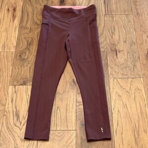 Smartwool Womens Merino Sport Fleece Lined Leggings Burgundy Plum Small Pocket